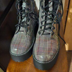 Plaid Platform Combat Boots | Punk Grunge Streetwear
